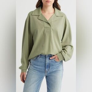 Treasure & Bond Oversize Long Sleeve Cotton Polo